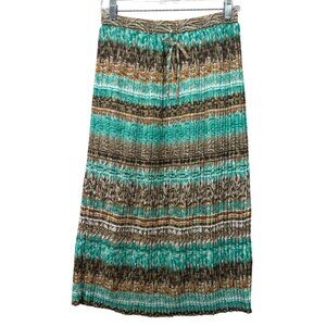 Alfred Dunner Midi Skirt Sz 10 Lined Broomstick Green Brown Striped Prairie Boho